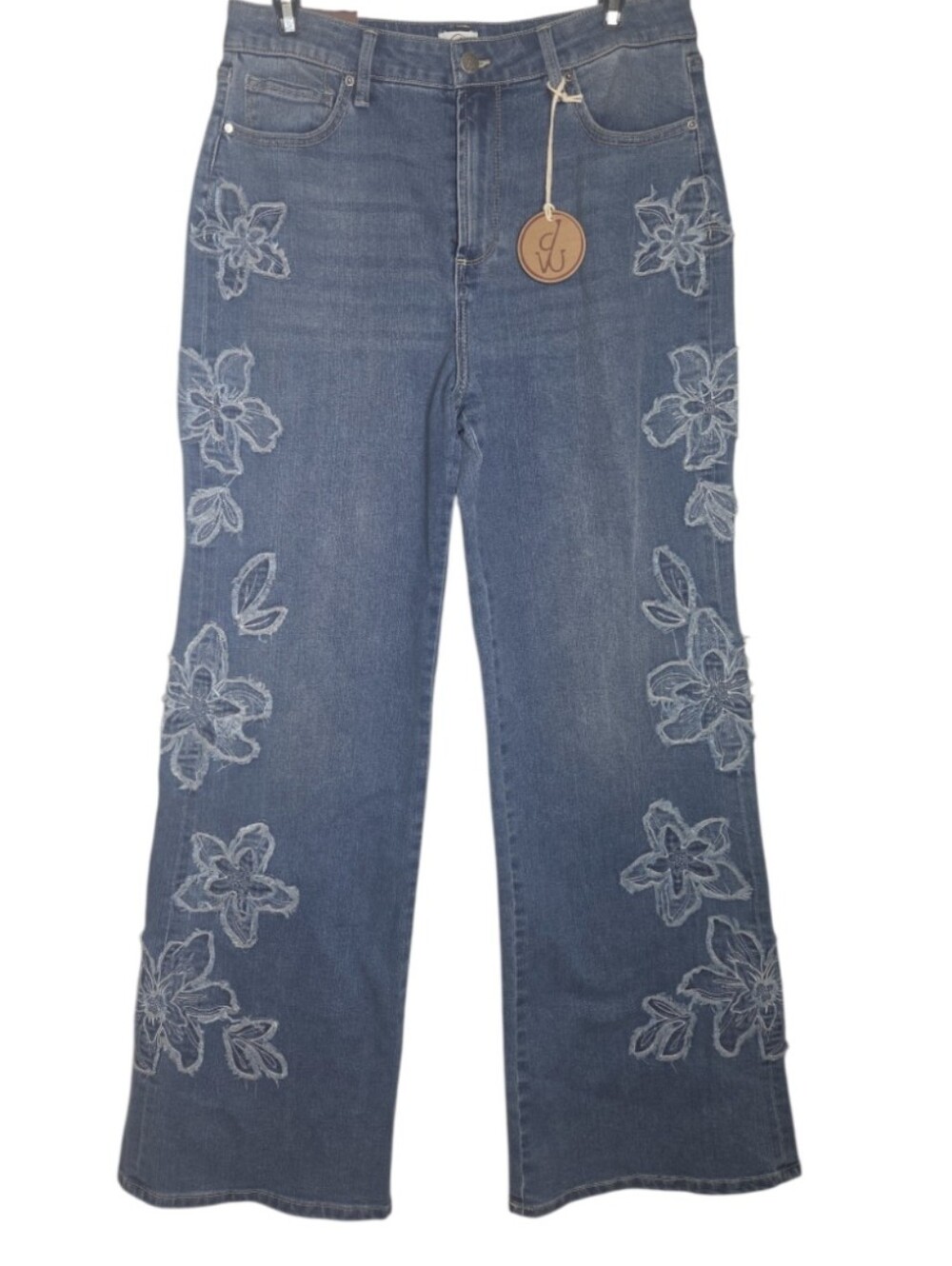 Driftwood Carlie Applique Patch High Rise Medium Wash Wide Leg Denim Jeans 12